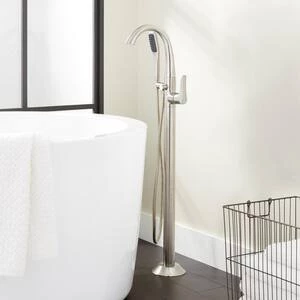 Wholesale ⨠Signature Hardware Provincetown 8.5 gpm Floor Mount Tub Filler with Single Lever Handle and 1.8 gpm Handshower in Brushed Nickel 𧨠5 Wholesale ⨠Signature Hardware Provincetown 8.5 gpm Floor Mount Tub Filler with Single Lever Handle and 1.8 gpm Handshower in Brushed Nickel 𧨠- Image 3