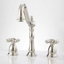 Flash Sale 👍 Signature Hardware Victorian Two Handle Widespread Bathroom Sink Faucet in Polished Nickel ✔️