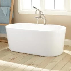 Hot Sale ✨ Signature Hardware Boone 51-1/4 x 25-3/4 in. Freestanding Bathtub Offset Drain in White 👍
