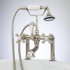 Coupon 🔔 Signature Hardware Three Handle Roman Tub Faucet in Polished Nickel 🥰