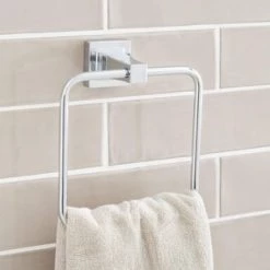 Outlet 👍 Signature Hardware Rigi Square Closed Towel Ring in Polished Chrome 😀