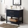 Outlet 🧨 Signature Hardware Robertson 36 in. Floor Mount Vanity in Midnight Navy Blue, Feathered White with White 😍