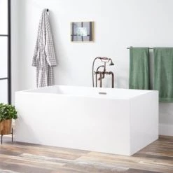 Deals ❤️ Signature Hardware Clarissa 59 x 37-1/4 in. Freestanding Bathtub Center Drain in White 🔥
