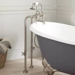 Cheapest ❤️ Signature Hardware Three Handle Cross Floor Mount Filler in Brushed Nickel 🌟 -Signature Hardware Shop Query 1315