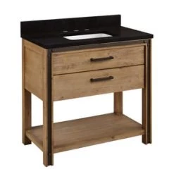 Best Pirce 😍 Signature Hardware Celebration 36 in. Floor Mount Vanity in Rustic Acacia with Absolute Black 😍