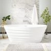Flash Sale 👏 Signature Hardware Prescot 66-1/2 x 32 in. Freestanding Bathtub Center Drain in White with Polished Brass Trim 🎁