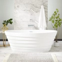 Brand new ⌛ Signature Hardware Prescot 66-1/2 x 32 in. Freestanding Bathtub Center Drain in White 🥰