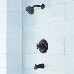 Outlet ⭐ Signature Hardware Boca Raton Single Handle Multi Function Bathtub & Shower Faucet in Matte Black (Trim Only) 👍