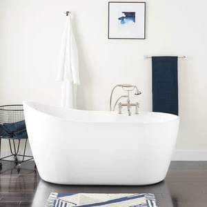 New βοΈ Signature Hardware Grotte 60-5/8 x 31-3/8 in. Freestanding Bathtub End Drain in White with Bronze Tones Trim π₯ 3 New βοΈ Signature Hardware Grotte 60-5/8 x 31-3/8 in. Freestanding Bathtub End Drain in White with Bronze Tones Trim π₯