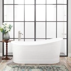 Brand new 🧨 Signature Hardware Royston 66 x 34-1/2 in. Freestanding Bathtub End Drain in White 🔔
