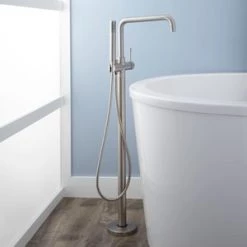 Flash Sale ⌛ Signature Hardware Humboldt Single Handle Lever Floor Mount Filler in Brushed Nickel ⌛