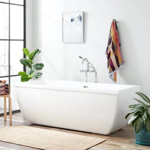 Coupon π Signature Hardware Sophia 68-5/8 x 29-5/8 in. Freestanding Bathtub Center Drain in White with Brushed Nickel Trim π 3 Coupon π Signature Hardware Sophia 68-5/8 x 29-5/8 in. Freestanding Bathtub Center Drain in White with Brushed Nickel Trim π