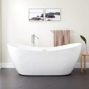 Flash Sale π Signature Hardware Sheba 72 x 28-1/4 in. Freestanding Bathtub Center Drain in White with Brass Tones Trim π₯° 3 Flash Sale π Signature Hardware Sheba 72 x 28-1/4 in. Freestanding Bathtub Center Drain in White with Brass Tones Trim π₯°