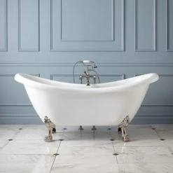 Hot Sale 🤩 Signature Hardware Candace 69 x 28 in. Freestanding Bathtub Offset Drain in White 🧨