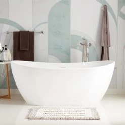 Wholesale 🌟 Signature Hardware Winifred 71-1/4 x 33-1/4 in. Soaker Freestanding Bathtub in Gloss White with Center Drain and Pop-Up 🥰