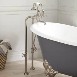 Coupon 😉 Signature Hardware Two Handle Lever Floor Mount Filler in Brushed Nickel 🌟