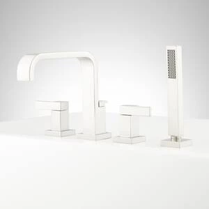 Outlet π Signature Hardware Pendleton 1.8 gpm 4-Hole Deck Mount Roman Tub Faucet with Double Lever Handle and Hand Shower in Brushed Nickel π 4 Outlet π Signature Hardware Pendleton 1.8 gpm 4-Hole Deck Mount Roman Tub Faucet with Double Lever Handle and Hand Shower in Brushed Nickel π - Image 2
