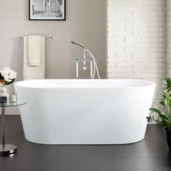 Coupon 🔥 Signature Hardware Eden 59 x 32 in. Soaker Freestanding Bathtub with Center Drain in White 🤩 -Signature Hardware Shop Query 201
