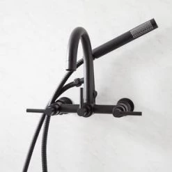 Deals ⌛ Signature Hardware Sebastian Three Handle Wall Mount Filler in Matte Black ✨