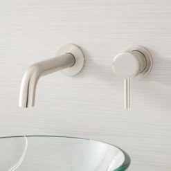 New 🛒 Signature Hardware Rotunda Single Handle Wall Mount Bathroom Sink Faucet in Brushed Nickel ❤️