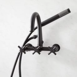 Cheapest 🎁 Signature Hardware Sebastian Three Handle Wall Mount Filler in Matte Black 👍