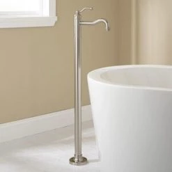 Hot Sale 😍 Signature Hardware Leta Single Handle Lever Floor Mount Filler in Brushed Nickel (Trim Only) 🎁