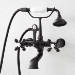 Budget 😀 Signature Hardware Three Handle Wall Mount Filler in Matte Black 😍