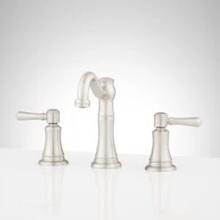 Best Sale ✨ Signature Hardware St. Martin Two Handle Widespread Bathroom Sink Faucet with Brass Pop-Up in Brushed Nickel 🛒