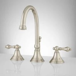 Cheap 🎉 Signature Hardware Melanie Two Handle Widespread Bathroom Sink Faucet in Brushed Nickel 🤩