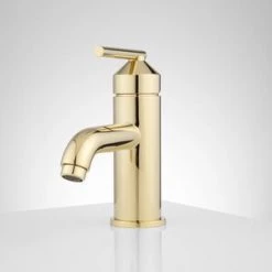 Wholesale 🎉 Signature Hardware Engle Single Handle Monoblock Bathroom Sink Faucet in Polished Brass 🔥