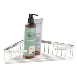 New 🥰 Signature Hardware Hibiscus Corner Mount Metal Shower Basket in Polished Nickel 🤩 -Signature Hardware Shop Query 2537