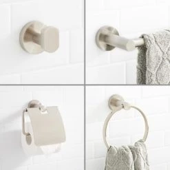 Promo 👍 Signature Hardware Rotunda 4 Piece Bathroom Accessory Set in Brushed Nickel ❤️