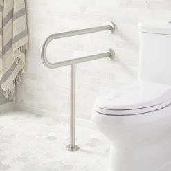 Cheapest ⭐ Signature Hardware Traditional 29-1/2 in. U Shaped Grab Bar with Leg Support in Stainless Steel 🎉