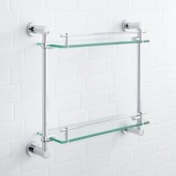 Discount ⌛ Signature Hardware Ceeley 17 in. Glass Bathroom Shelf in Chrome 🎁