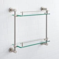 Flash Sale 🔔 Signature Hardware Ceeley 17 in. Glass Bathroom Shelf in Brushed Nickel 🔥