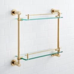 Flash Sale ⌛ Signature Hardware Ceeley 17 in. Glass Bathroom Shelf in Polished Brass 😉