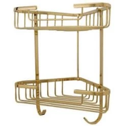 Promo 🔥 Signature Hardware Transitional 6-1/4 in. Corner Shower Basket in Polished Brass 🎉