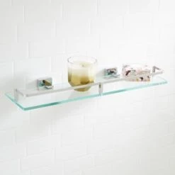 Best Pirce 🧨 Signature Hardware Albury 19-5/8 in. Glass Bathroom Shelf in Chrome 😍