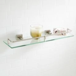 Coupon 😍 Signature Hardware Albury 19-5/8 in. Glass Bathroom Shelf in Brushed Nickel ✨