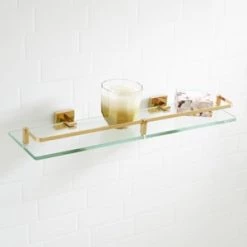 Discount 🎁 Signature Hardware Albury 19-5/8 in. Glass Bathroom Shelf in Polished Brass 🤩