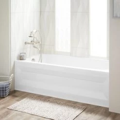 Best Sale 😍 Signature Hardware Bradenton 59-3/4 x 30 in. Three Wall Alcove Soaker Bathtub with Right Drain in White 🎉