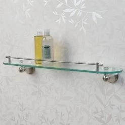 Cheap 🤩 Signature Hardware Ballard 23-3/4 in. Glass Bathroom Shelf in Brushed Nickel 🔔