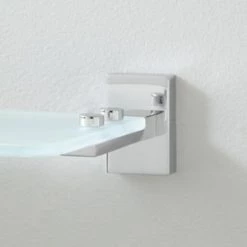 Cheap ⭐ Signature Hardware Helsinki Glass and Brass Bathroom Shelf in Polished Chrome 😀