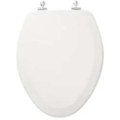 Deals 🎁 Signature Hardware Deluxe Elongated Closed Front Toilet Seat in White/Chrome ⭐