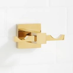 Cheap 😀 Signature Hardware Albury Double Robe Hook in Polished Brass 💯
