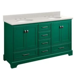 Best Sale 🤩 Signature Hardware Quen 59-1/4 in. Floor Mount Vanity in Emerald Green ⭐