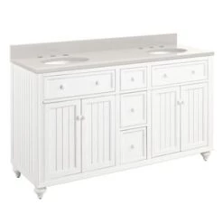 Coupon π€© Signature Hardware Cottage 60 in. Floor Mount Vanity in Distressed Chalk White βοΈ