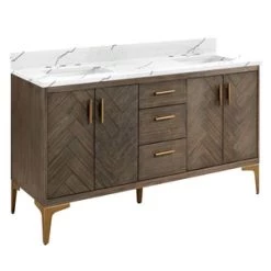 Hot Sale β¨ Signature Hardware Frey 60 in. Floor Mount Vanity in Grey Wash π