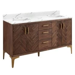 Wholesale 🔔 Signature Hardware Frey 60 in. Floor Mount Vanity in Russet Brown 🔔