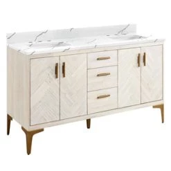 Outlet π₯ Signature Hardware Frey 60 in. Floor Mount Vanity in Whitewash π